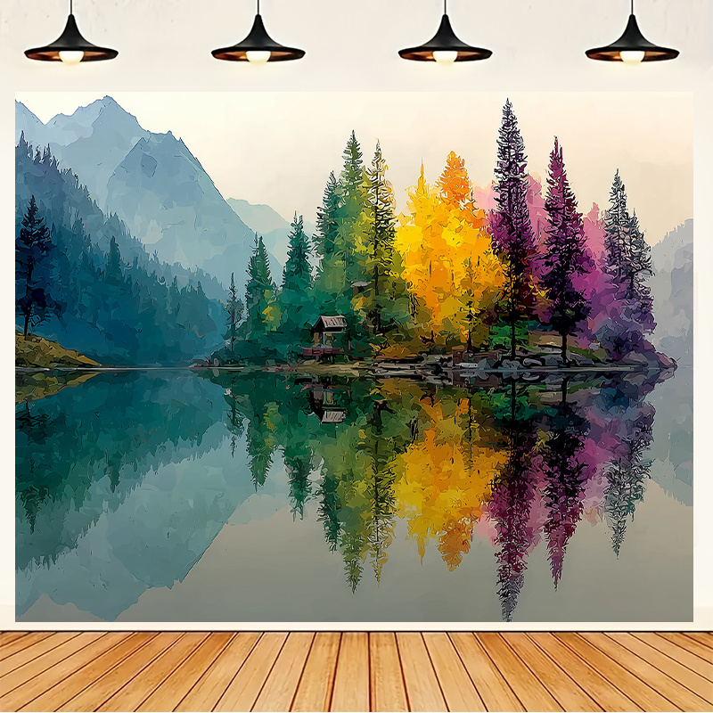 Interior Design Landscape - Kleurrijke Bosmeer Muurschildering 2D HD Afdrukken