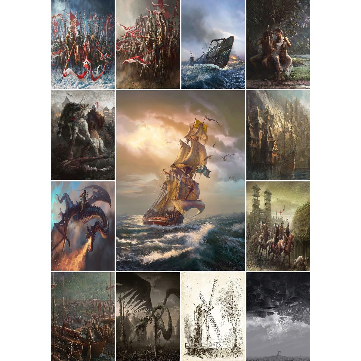Interior Design Landscape - Huzaren Vragen Elegante Vintage Schilderij Posterprint