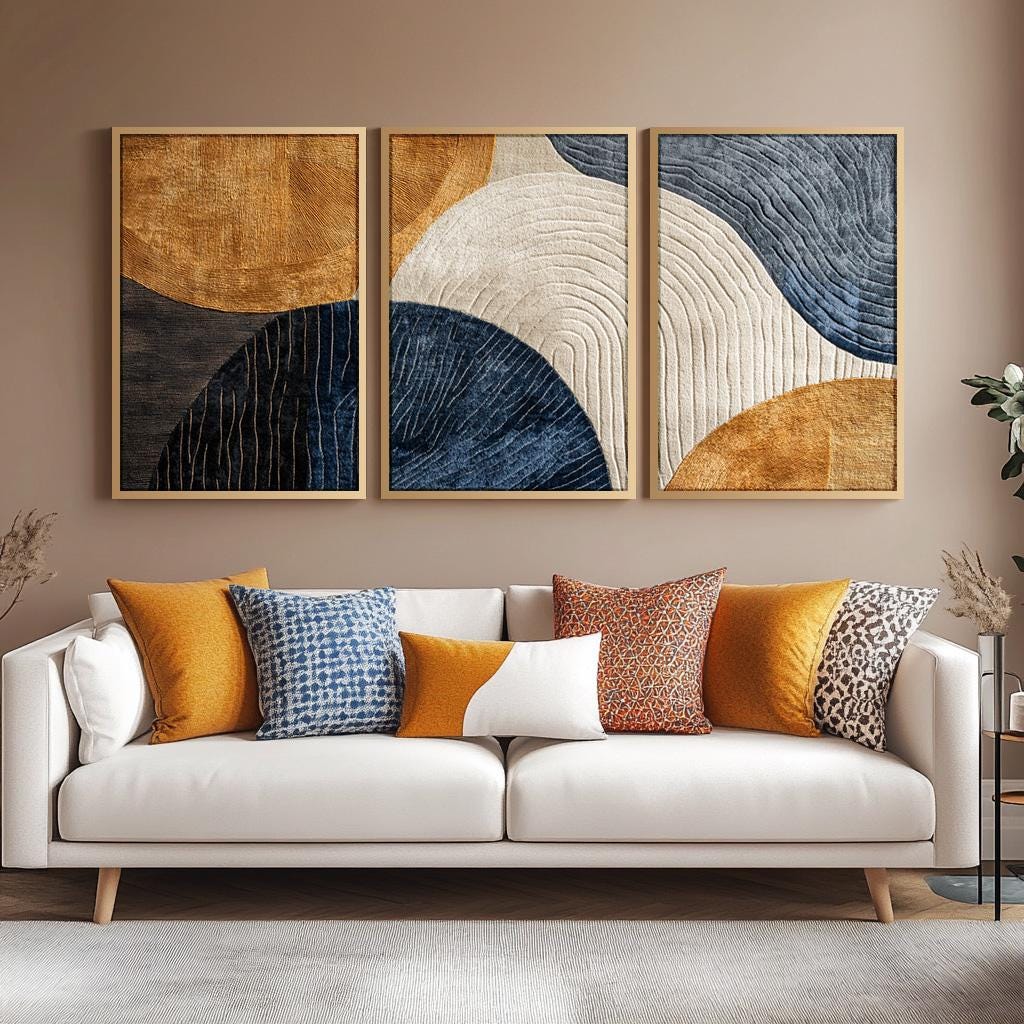 Abstract Canvas Set - 3 stuks frameloze canvas schilderij Japandi