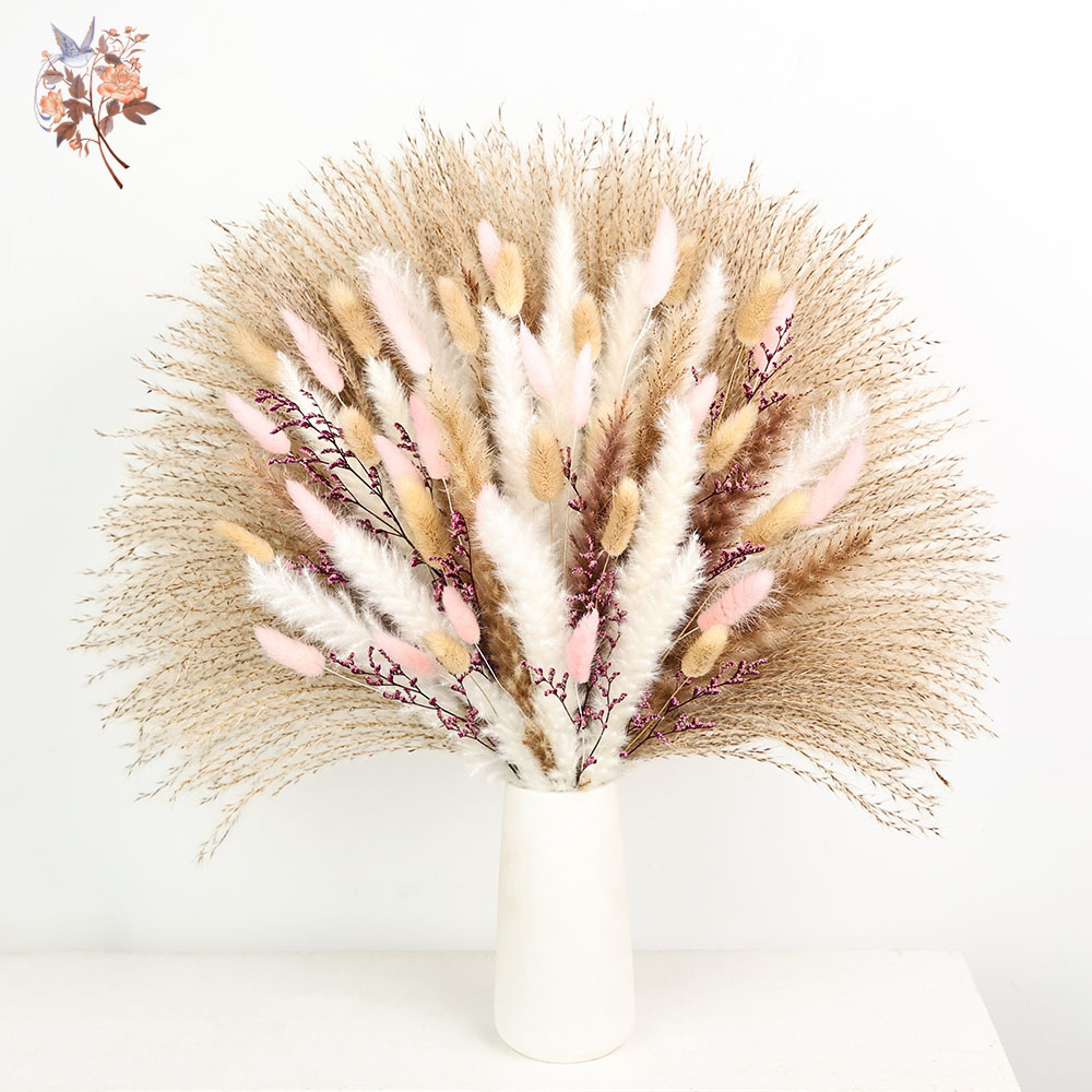 Dried Pampas Bundle - Pluizige Pampas Konijn Staarten Gras Roze