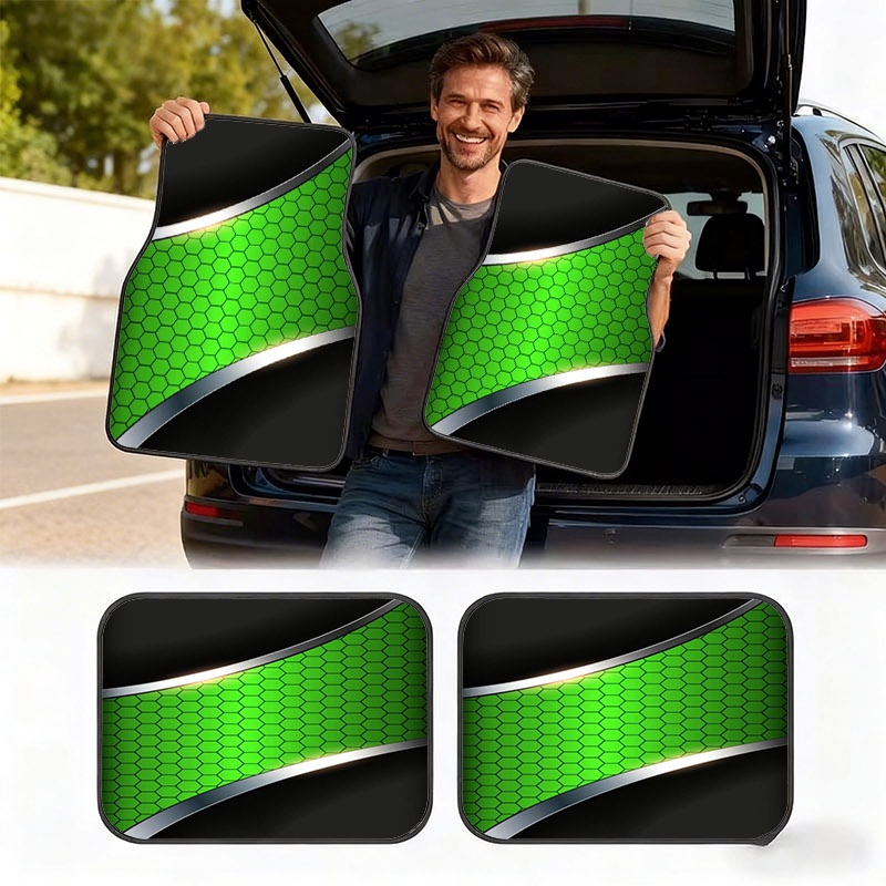 Interior Design Grid - 2D 4-delige autovloermatten, materiaal, groen zeshoekig