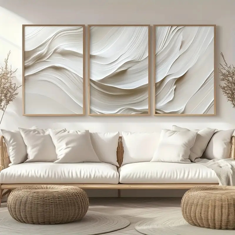 Abstract Canvas Set - 3pcs/set neutraal beige eenvoudige muurkunst, golvend