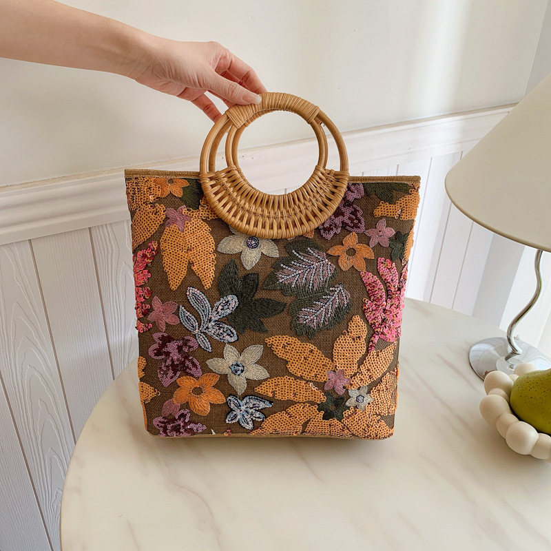 Interior Design Graphic Design - Paillettenbloem Grafische tas met bovenhandvat Retro