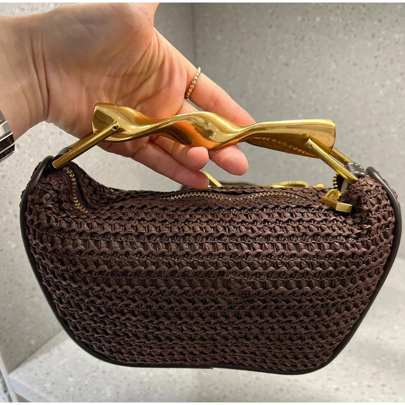 Interior Design High End - Gouden handvat merk handgeweven handtas Prachtige