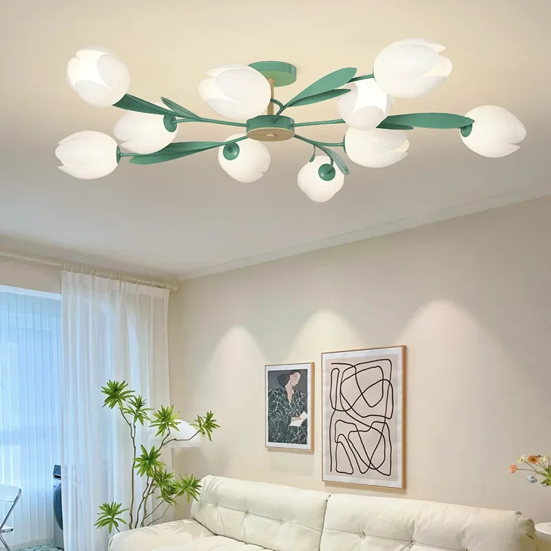 Interior Design Kitchen And Living Room - Bloemendesign kroonluchters moderne slaapkamer LED-plafondlampen voor
