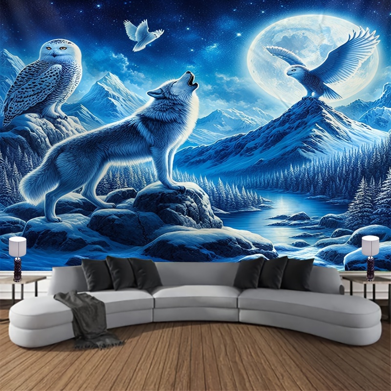Interior Design Landscape - Wolf huilend naar maan muur muurschildering
