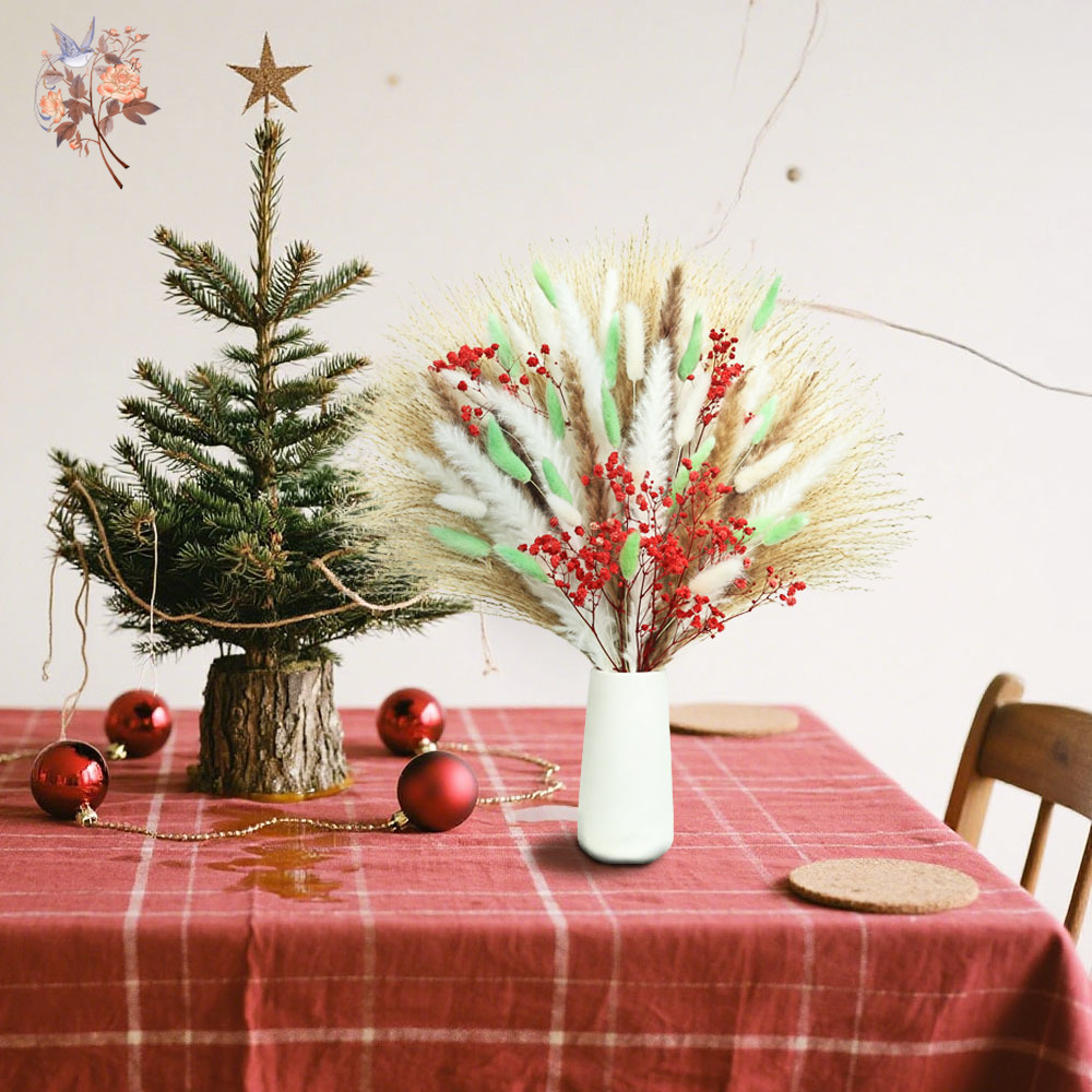 70 Stengels Pluizig Groen Rood - Dried Pampas Bundle recensie en prijs