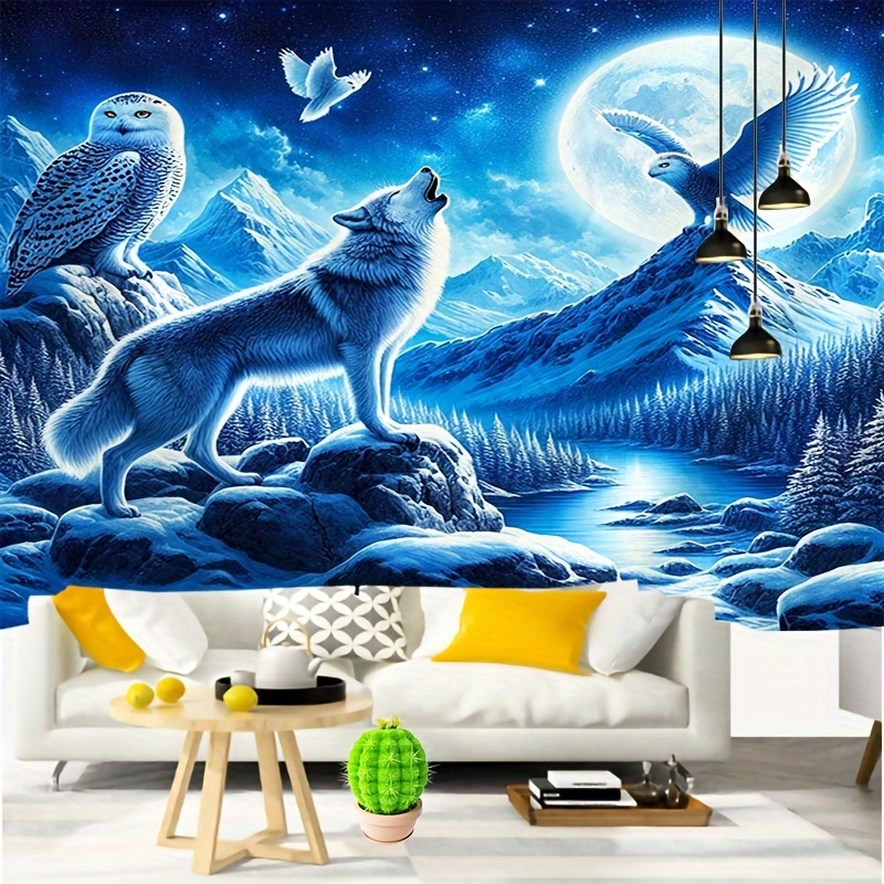 Wolf huilend naar maan muur mu - Interior Design Landscape recensie en prijs